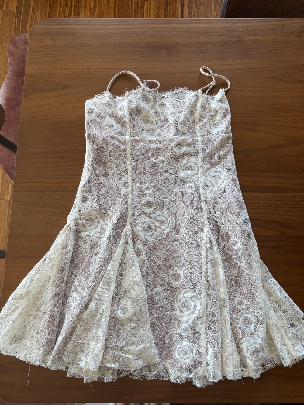 MAJORELLE Ivory Lace Spaghetti Strap Mini Dress